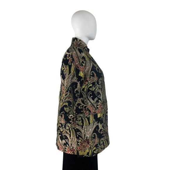 Floral Embroidered Open Jacket Womens Multicolor Brocade 3/4 Sleeve - Picture 3 of 7